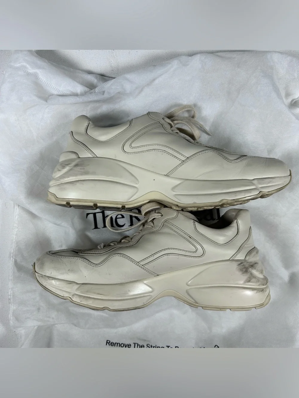 Gucci Rhyton Web Vintage Logo Beige Ivory Mens Leather Sneakers - 10US 40EU